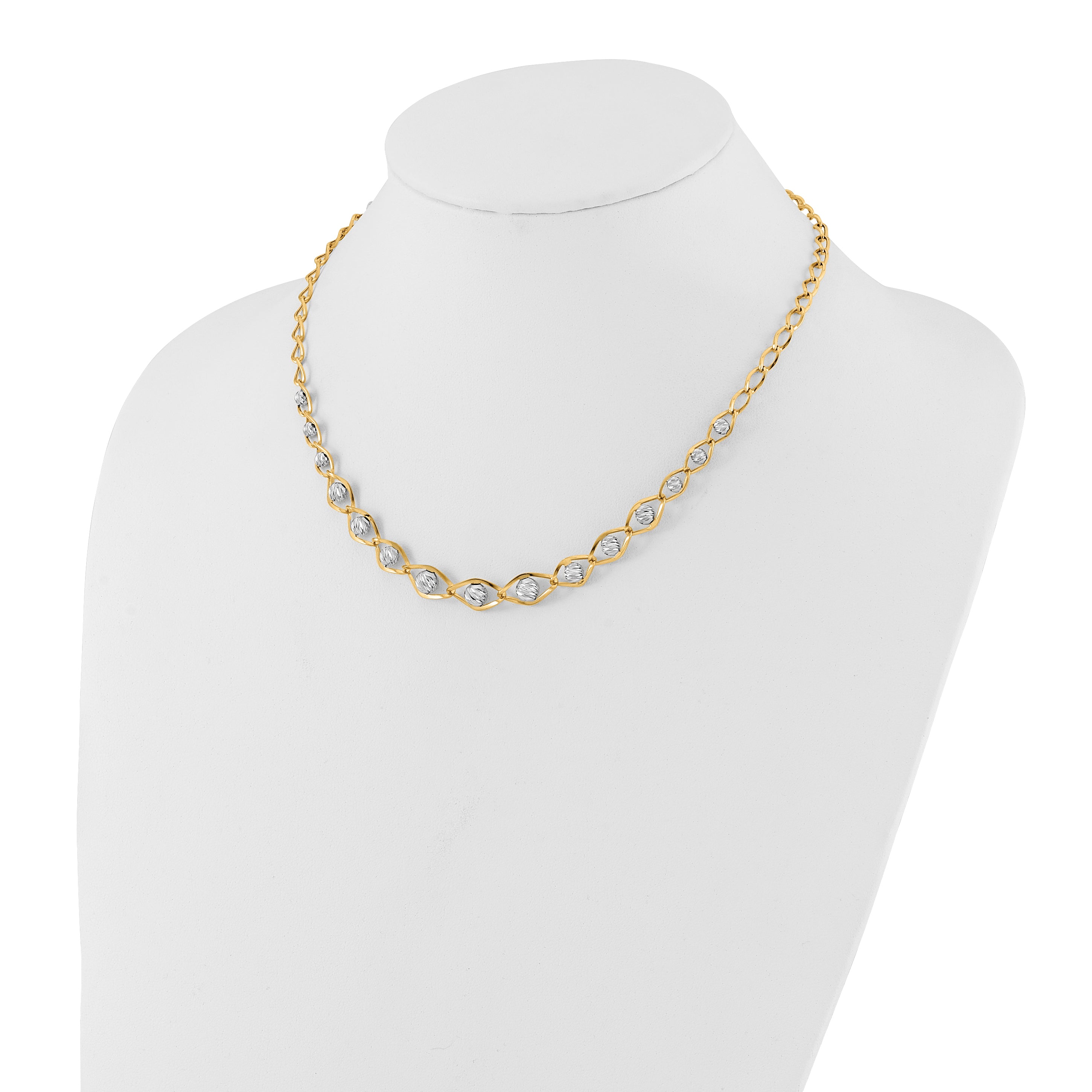 14K Two-tone Polished with Diamond-cut Beads Fancy Necklace Secondary image