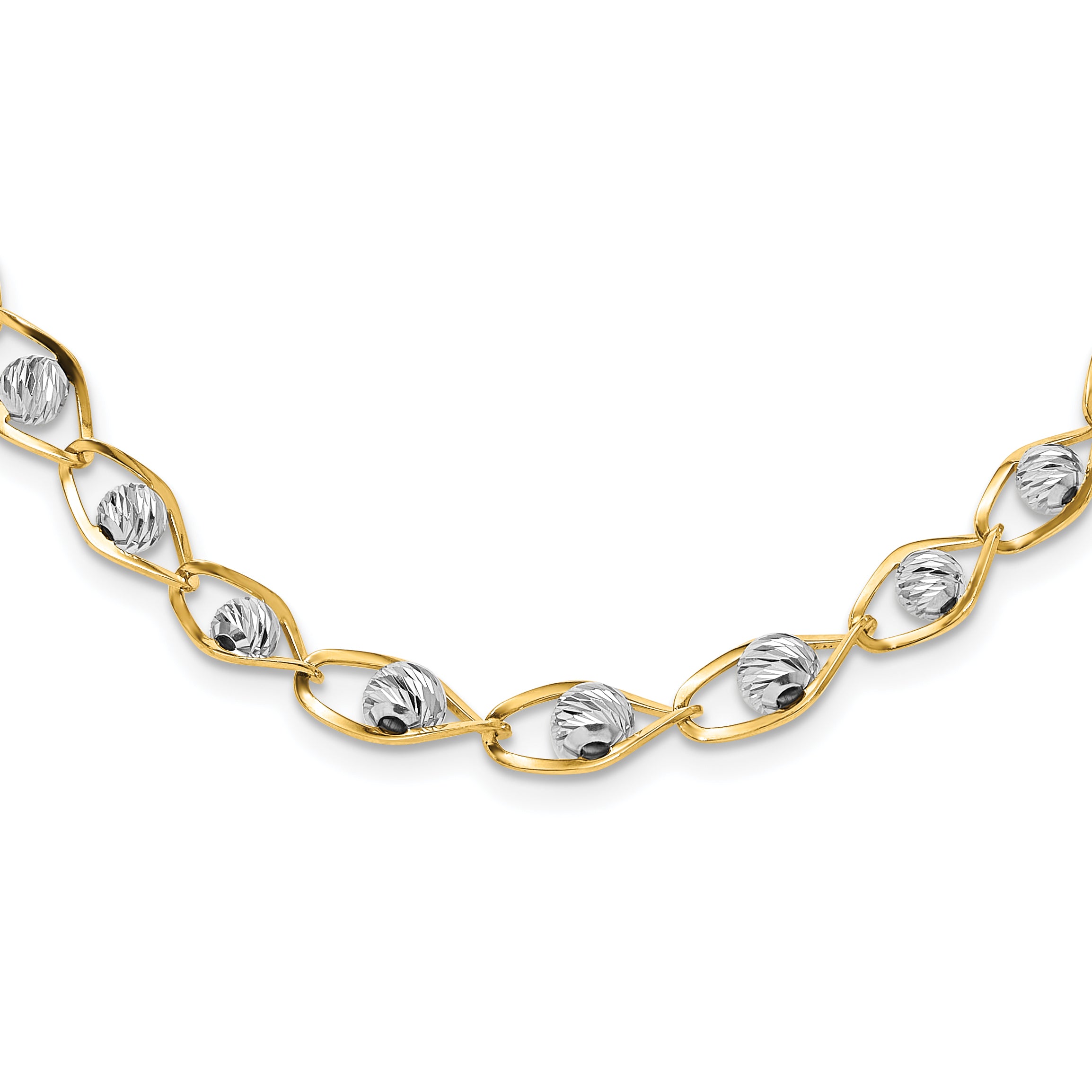14K Two-tone Polished with Diamond-cut Beads Fancy Necklace Main image