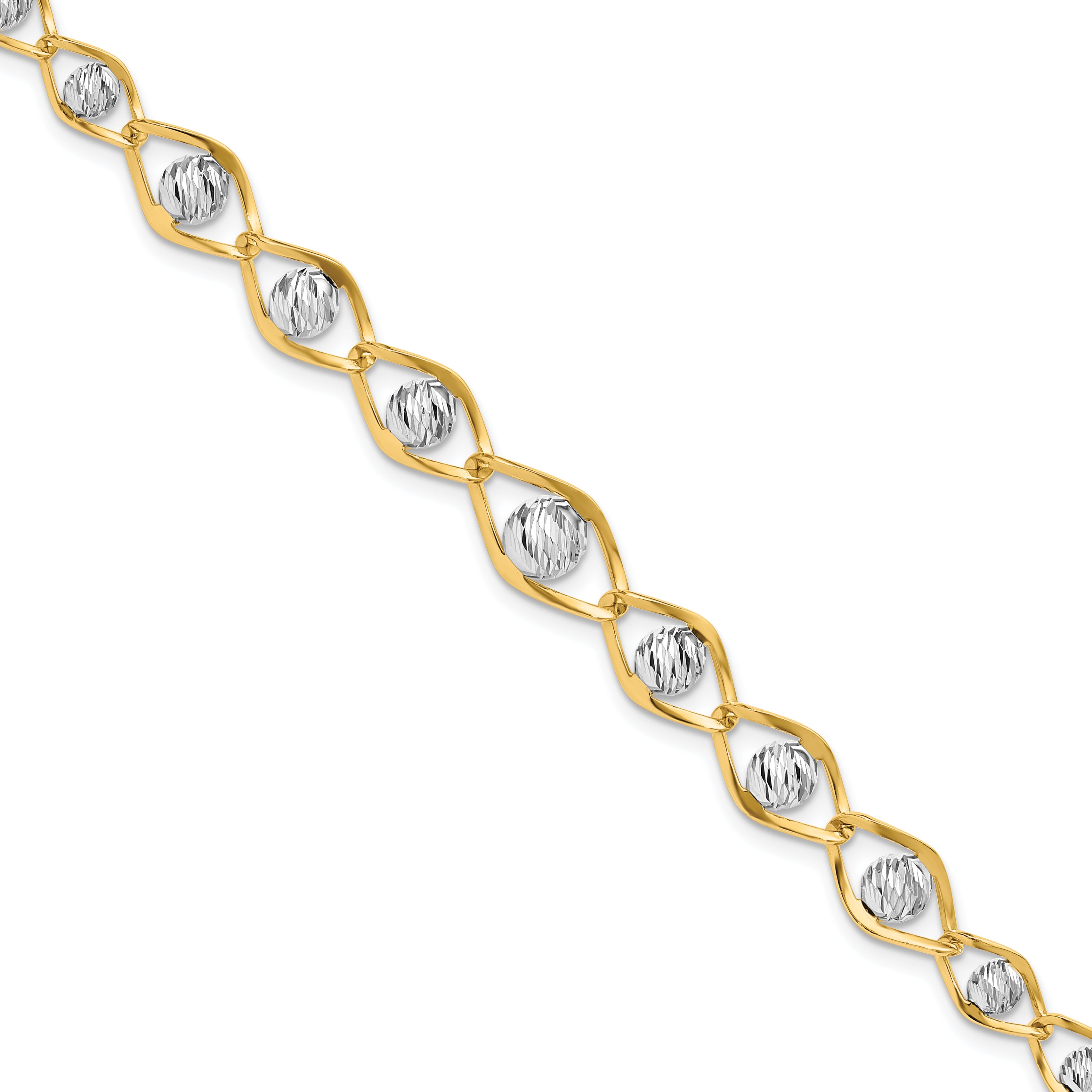 14K Two-tone Polished with Diamond-cut Beads Fancy Bracelet Main image