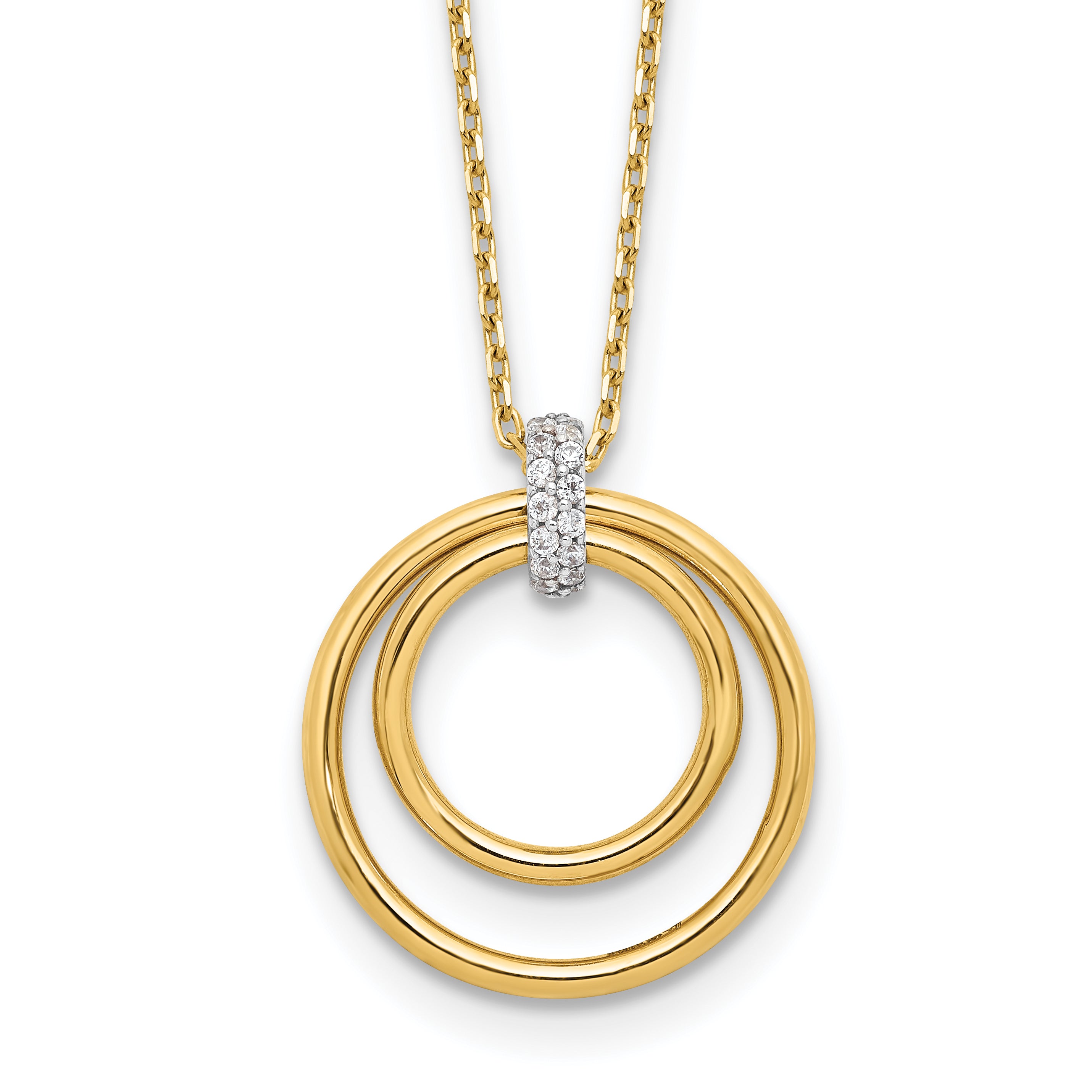 14K Two-tone Polished CZ Circles Necklace Main image