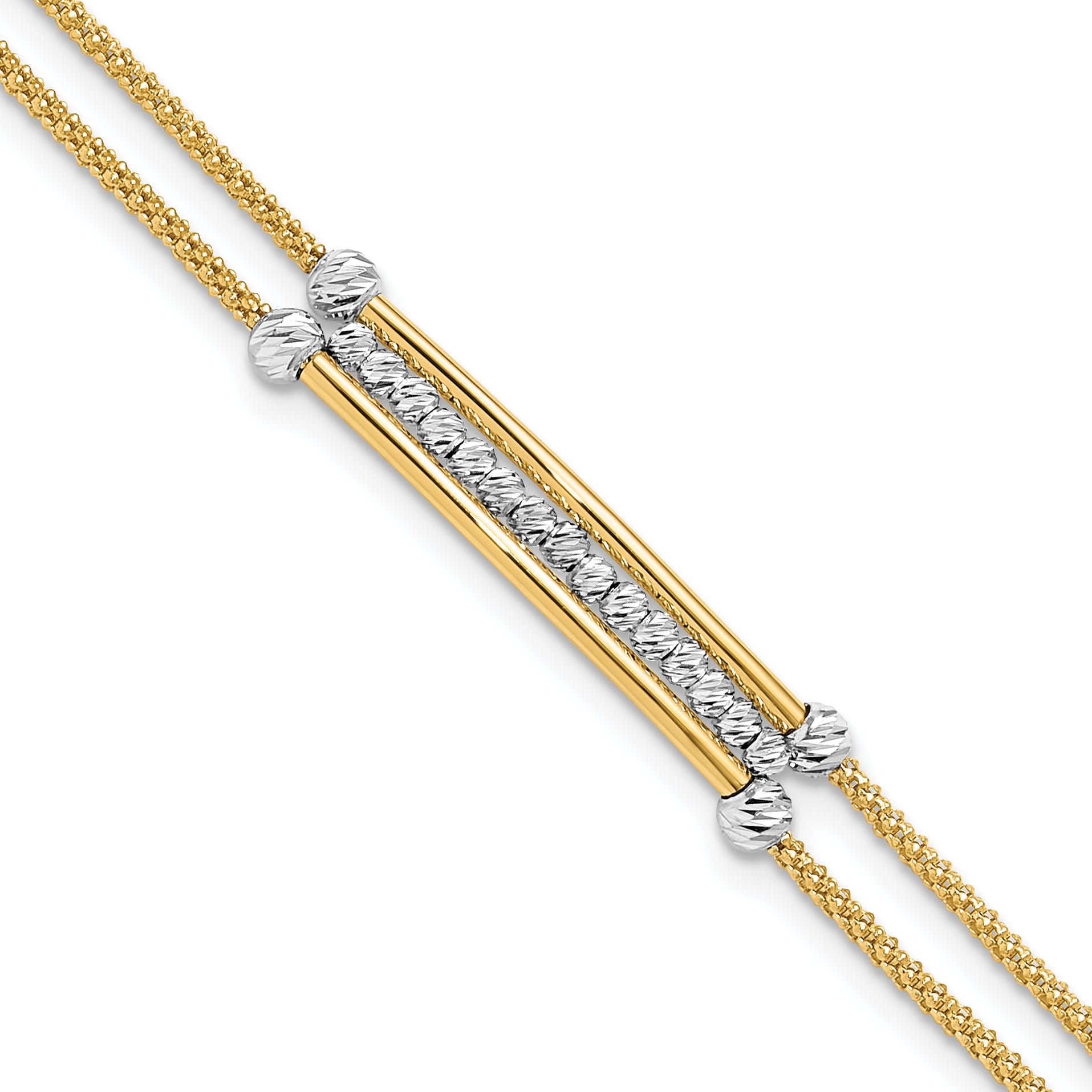 14K Two-tone Polished / Diamond-cut Beads Fancy Bracelet Main image