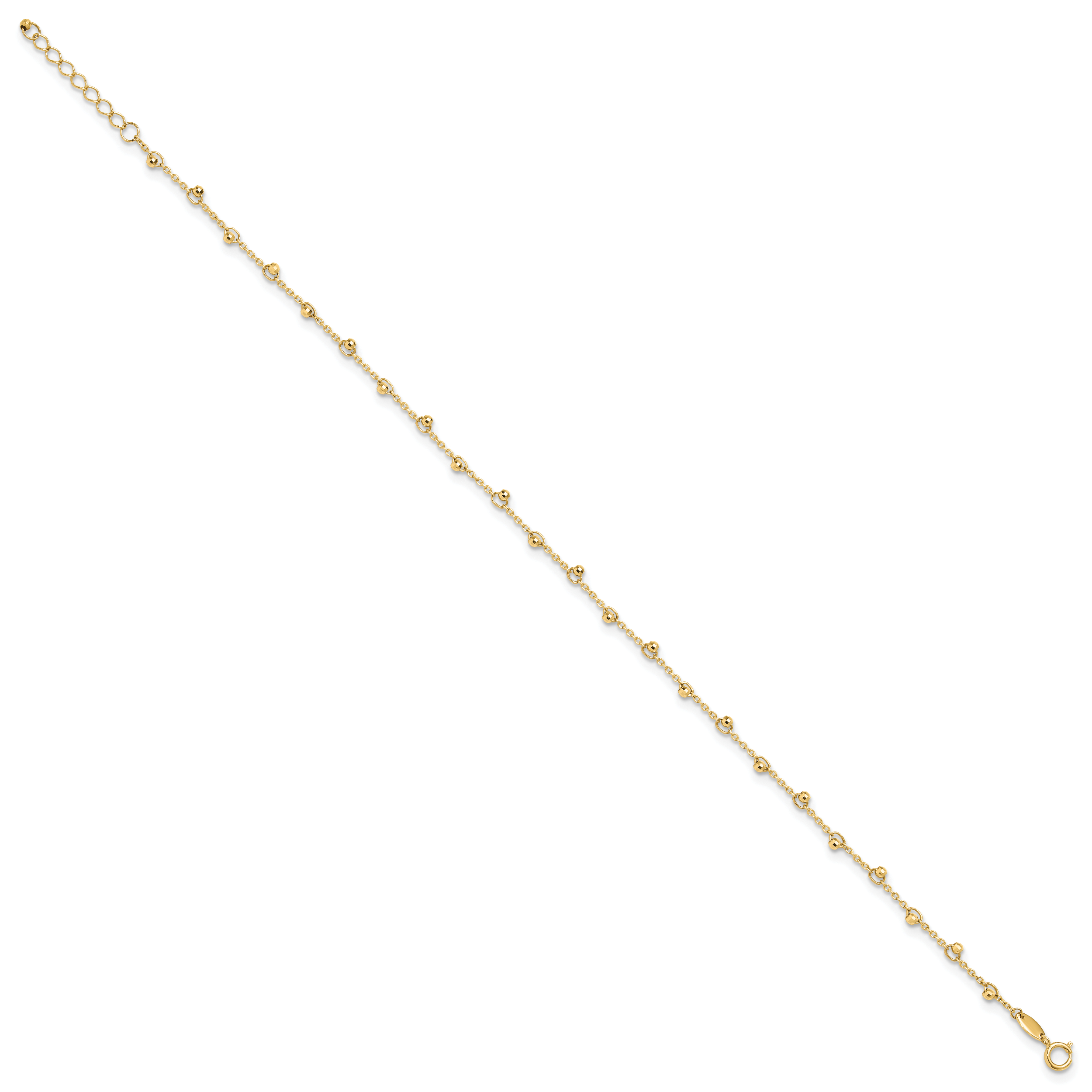 14K Polished and Diamond-cut Beads 9in Plus 1in ext. Anklet Secondary image