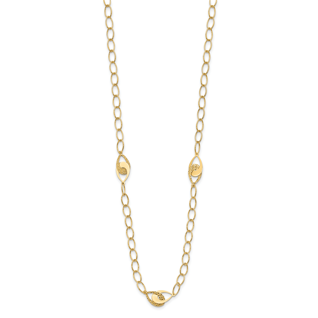 14K Polished and Diamond-cut Fancy Link with 1in ext. Necklace