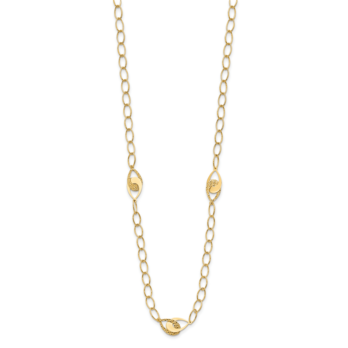 14K Polished and Diamond-cut Fancy Link with 1in ext. Necklace