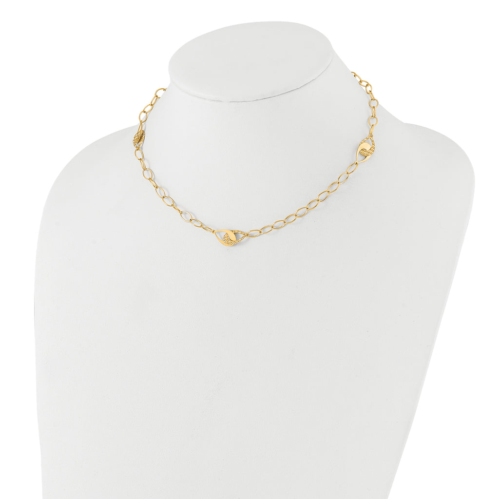 14K Polished and Diamond-cut Fancy Link with 1in ext. Necklace