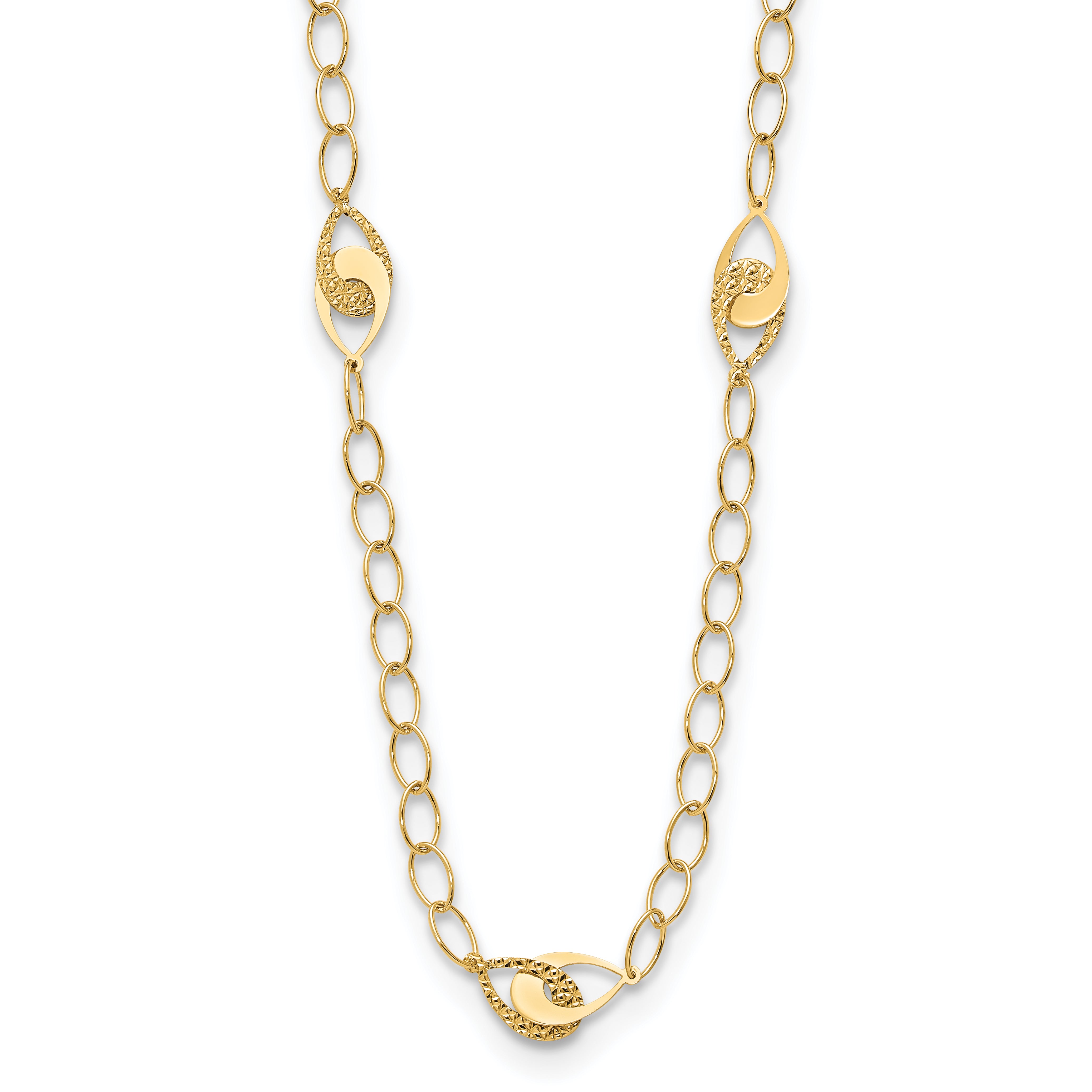 14K Polished and Diamond-cut Fancy Link with 1in ext. Necklace Secondary image