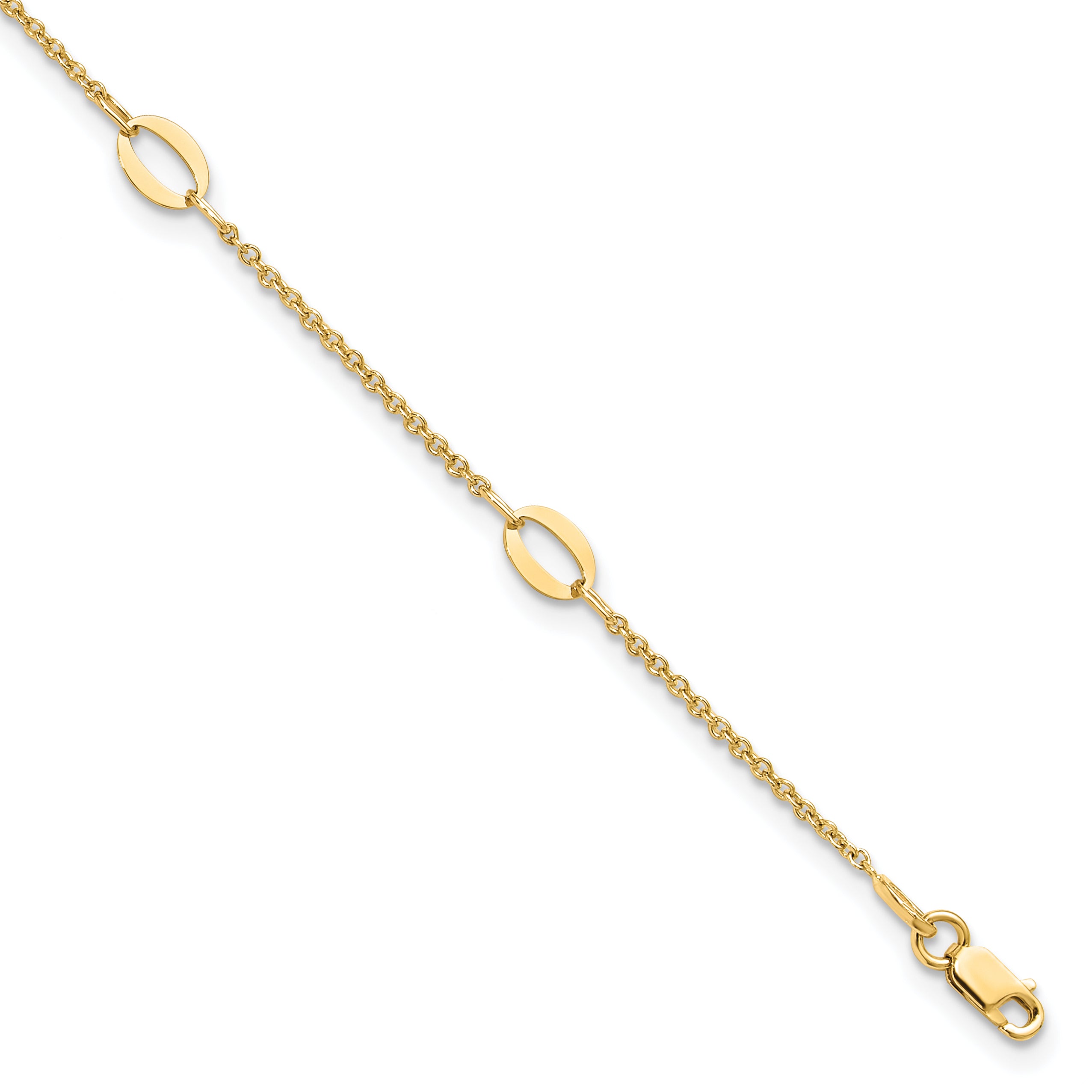 14K Polished Oval Links 9in Plus 1in ext. Anklet Main image