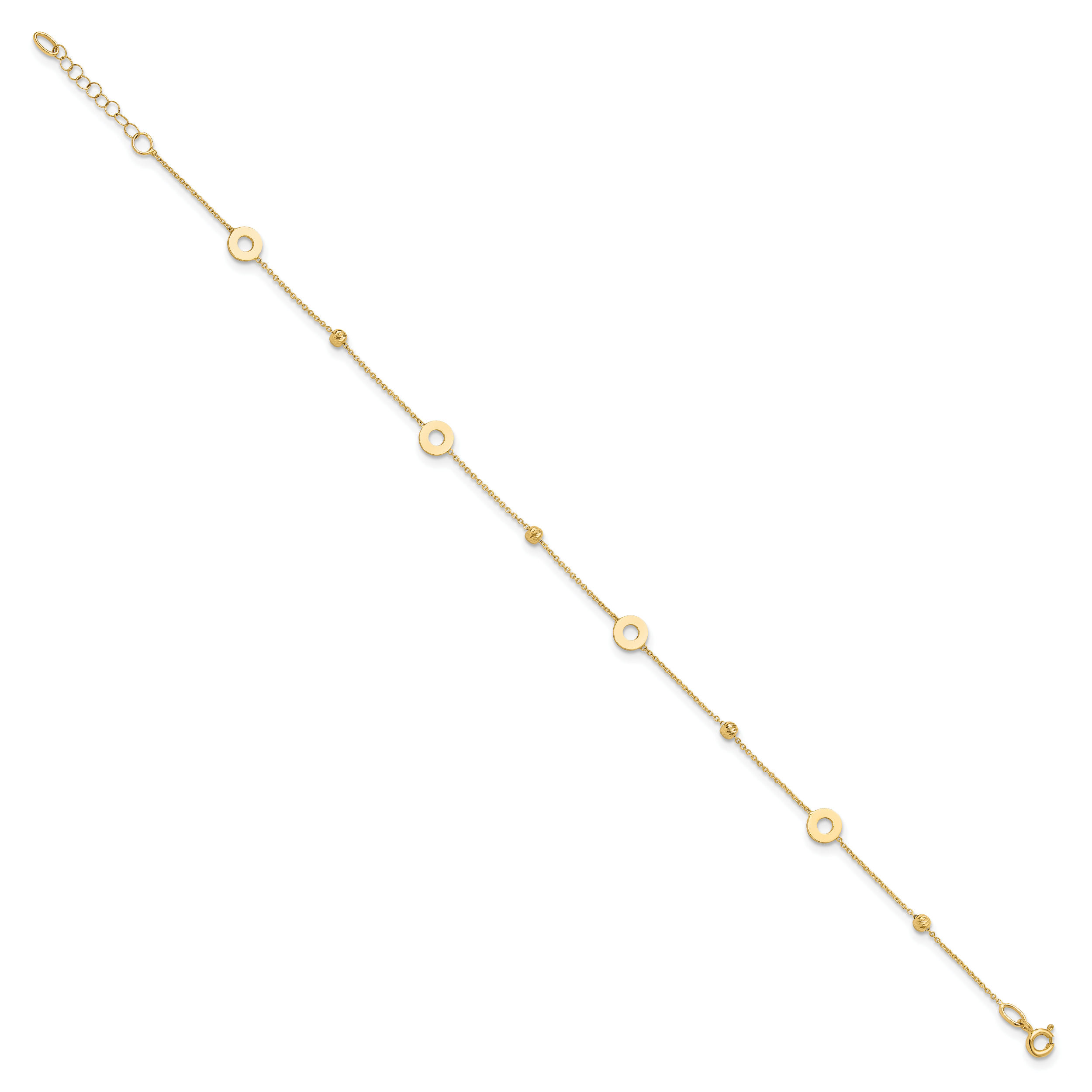 14K Polished and Diamond Cut Beads 9in Plus 1in ext. Anklet Secondary image