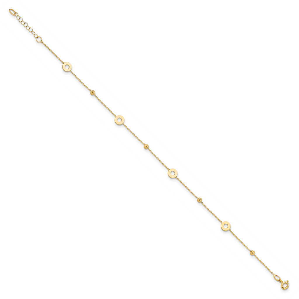 14K Circles and Beads 9 inch Plus 1 inch Extender - Total 10 inch Anklet