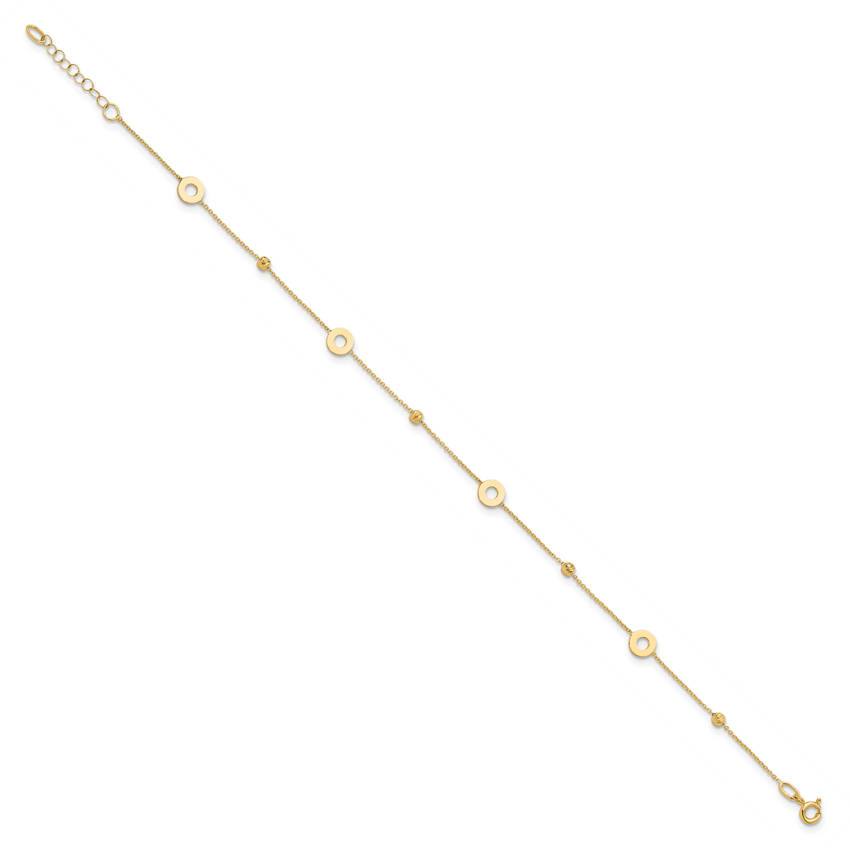 14K Circles and Beads 9 inch Plus 1 inch Extender - Total 10 inch Anklet