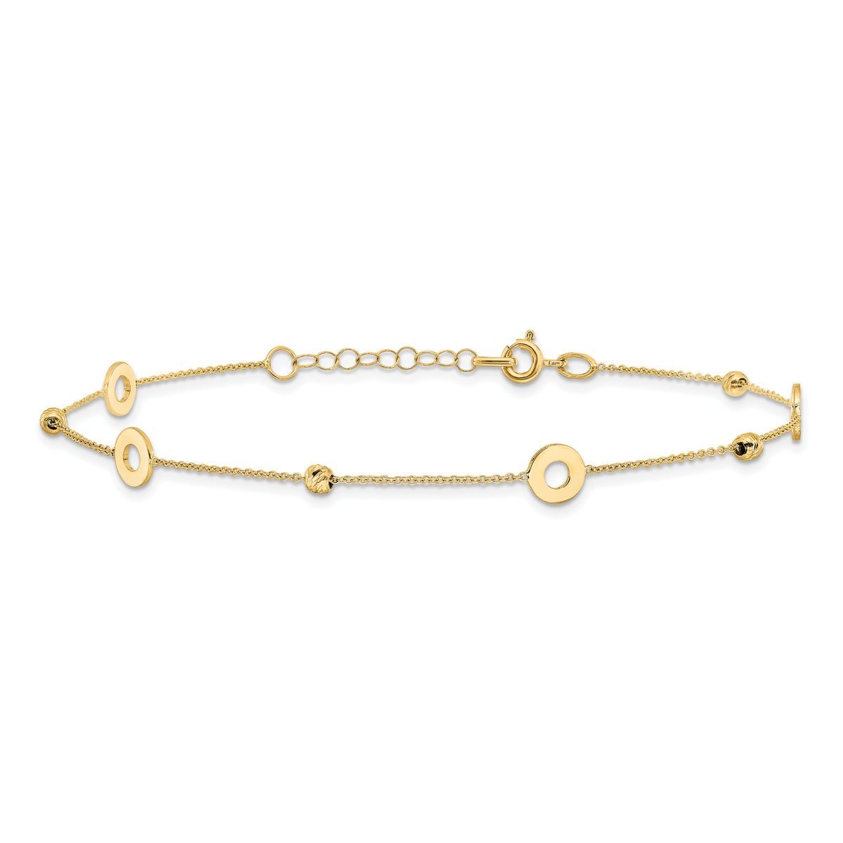 14K Circles and Beads 9 inch Plus 1 inch Extender - Total 10 inch Anklet