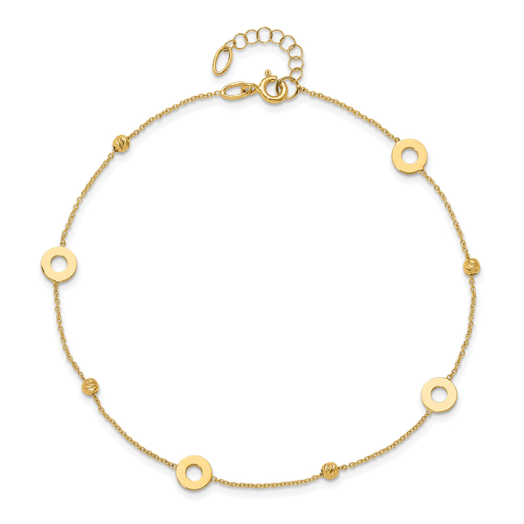 14K Circles and Beads 9 inch Plus 1 inch Extender - Total 10 inch Anklet
