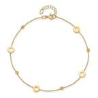 14K Circles and Beads 9 inch Plus 1 inch Extender - Total 10 inch Anklet