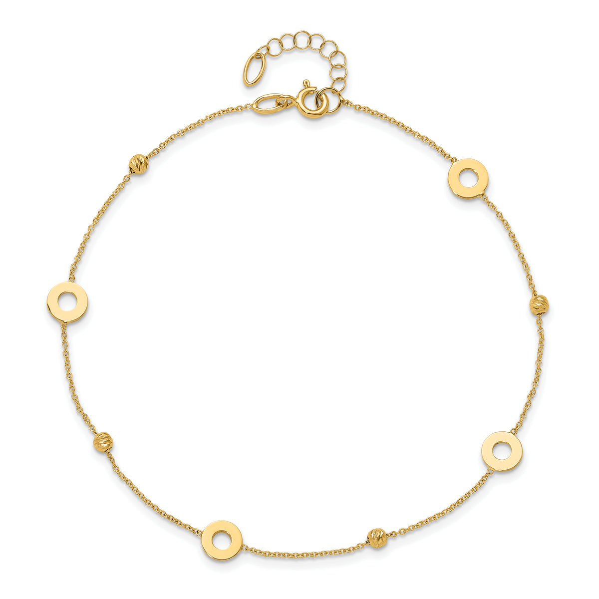 14K Circles and Beads 9 inch Plus 1 inch Extender - Total 10 inch Anklet