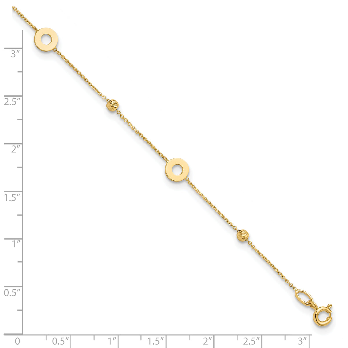 14K Circles and Beads 9 inch Plus 1 inch Extender - Total 10 inch Anklet