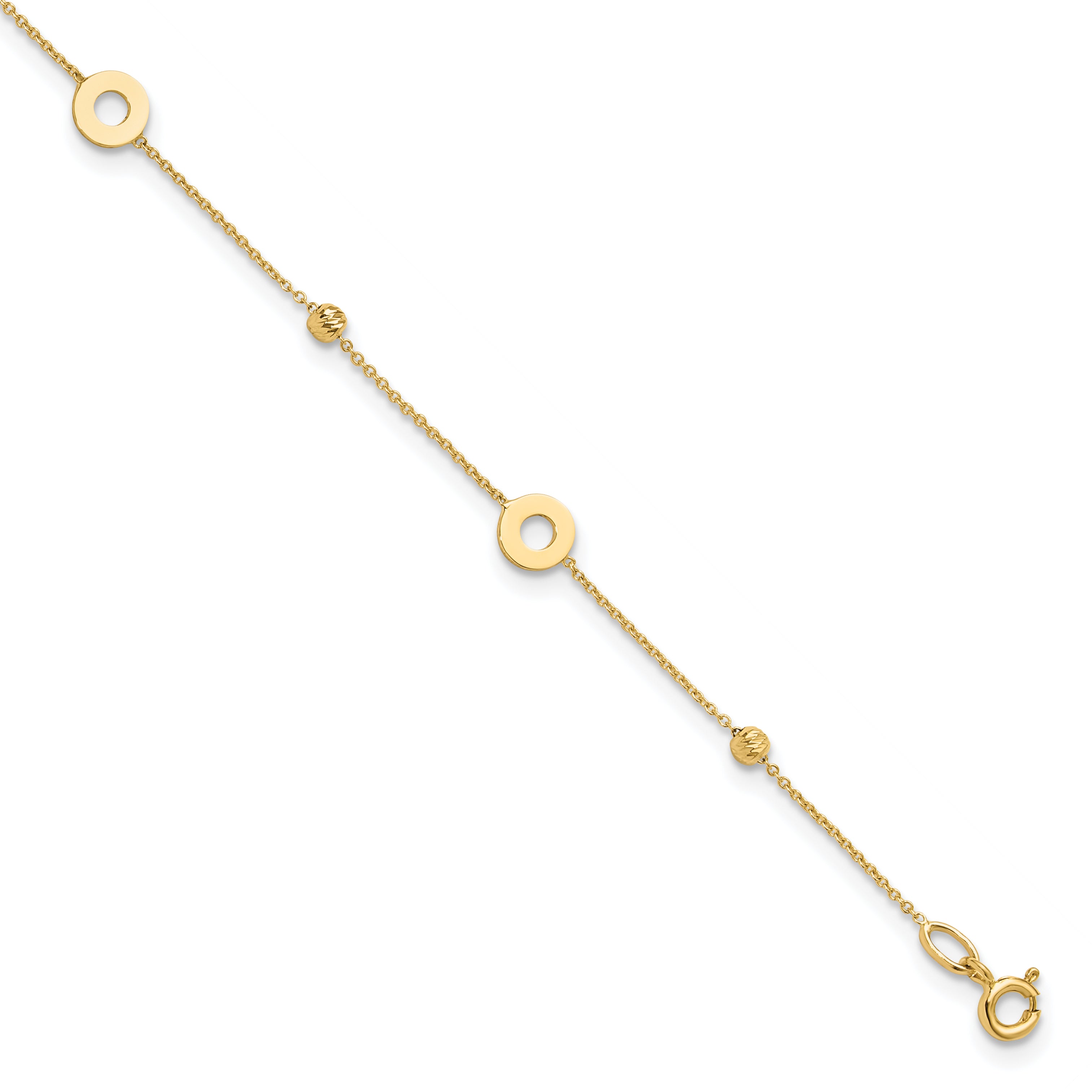 14K Polished and D/C Beads 9in Plus 1in ext. Anklet Main image