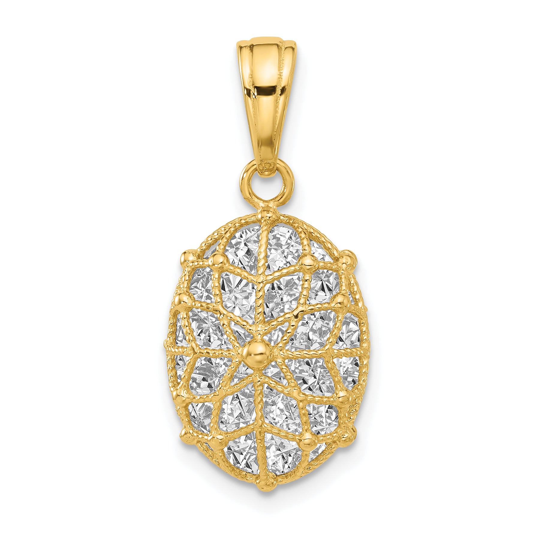 14K with White Rhodium Polished and Dia-cut Pendant Main image