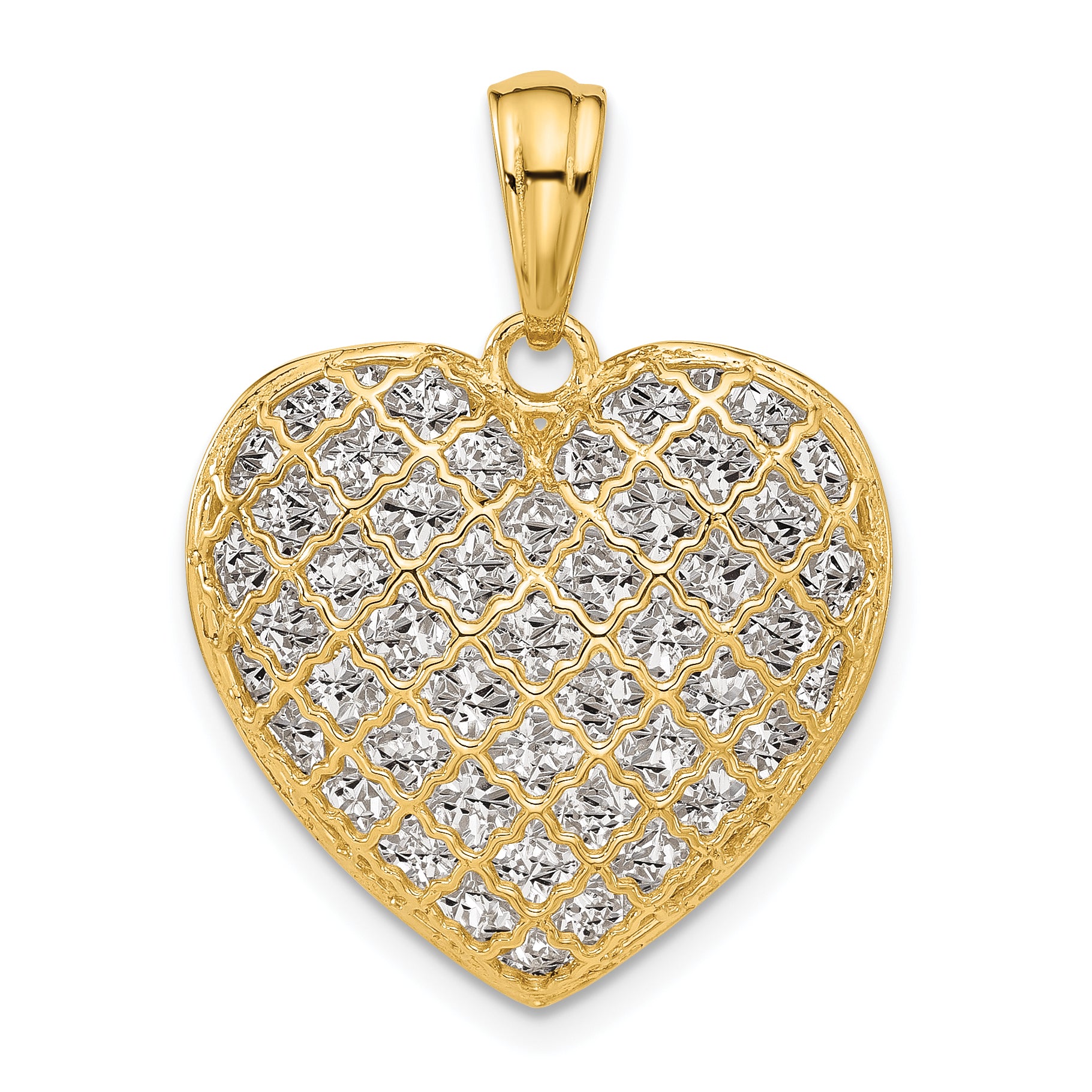 14K Two-tone Polished and Dia-cut Heart Pendant Main image