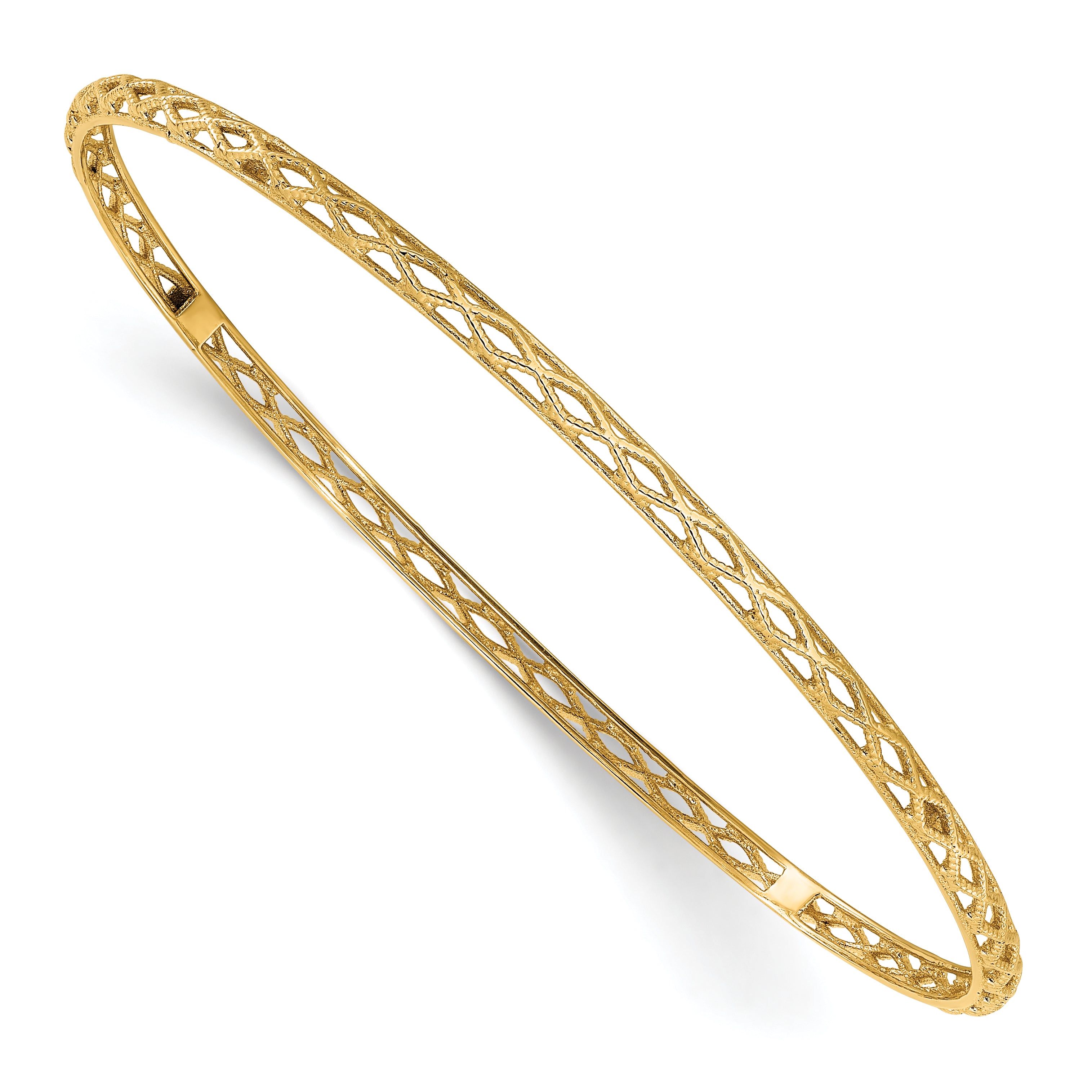 14K Polished and Textured Slip-on Bangle Secondary image