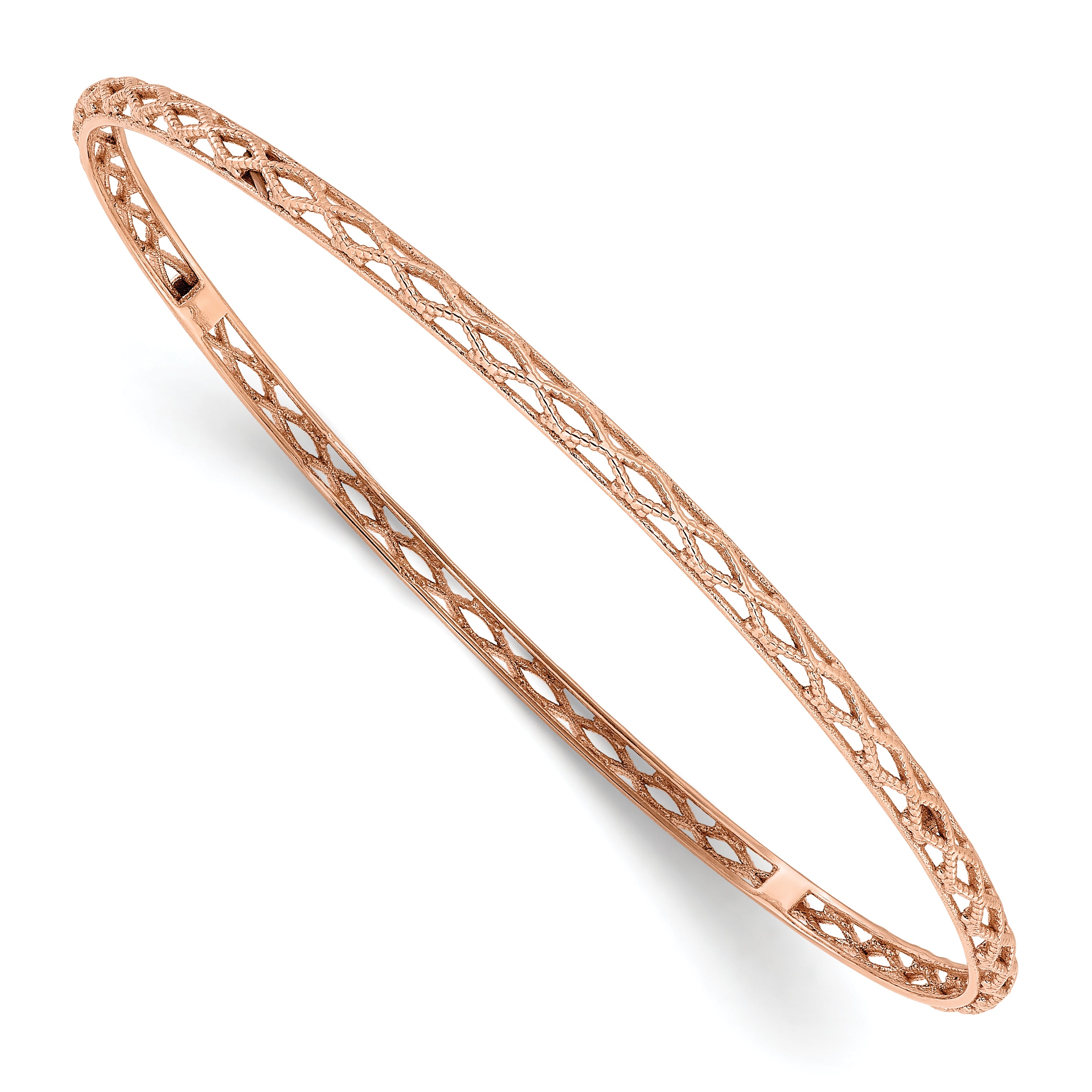 14K Rose Gold Polished and Textured Slip-on Bangle Main image