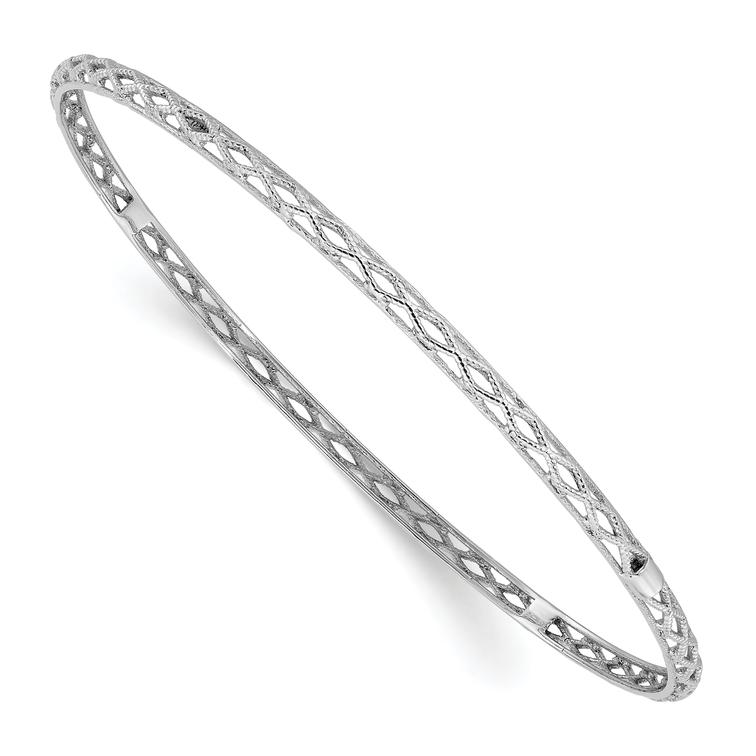 14K White Gold Polished and Textured Slip-on Bangle Secondary image