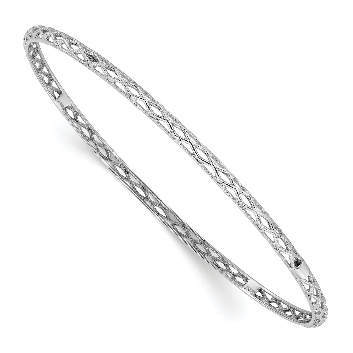 Rhodium-Plated Polished & Textured Bangle in 14K White Gold, 7.5 inch - Sophia Jewelers Main image