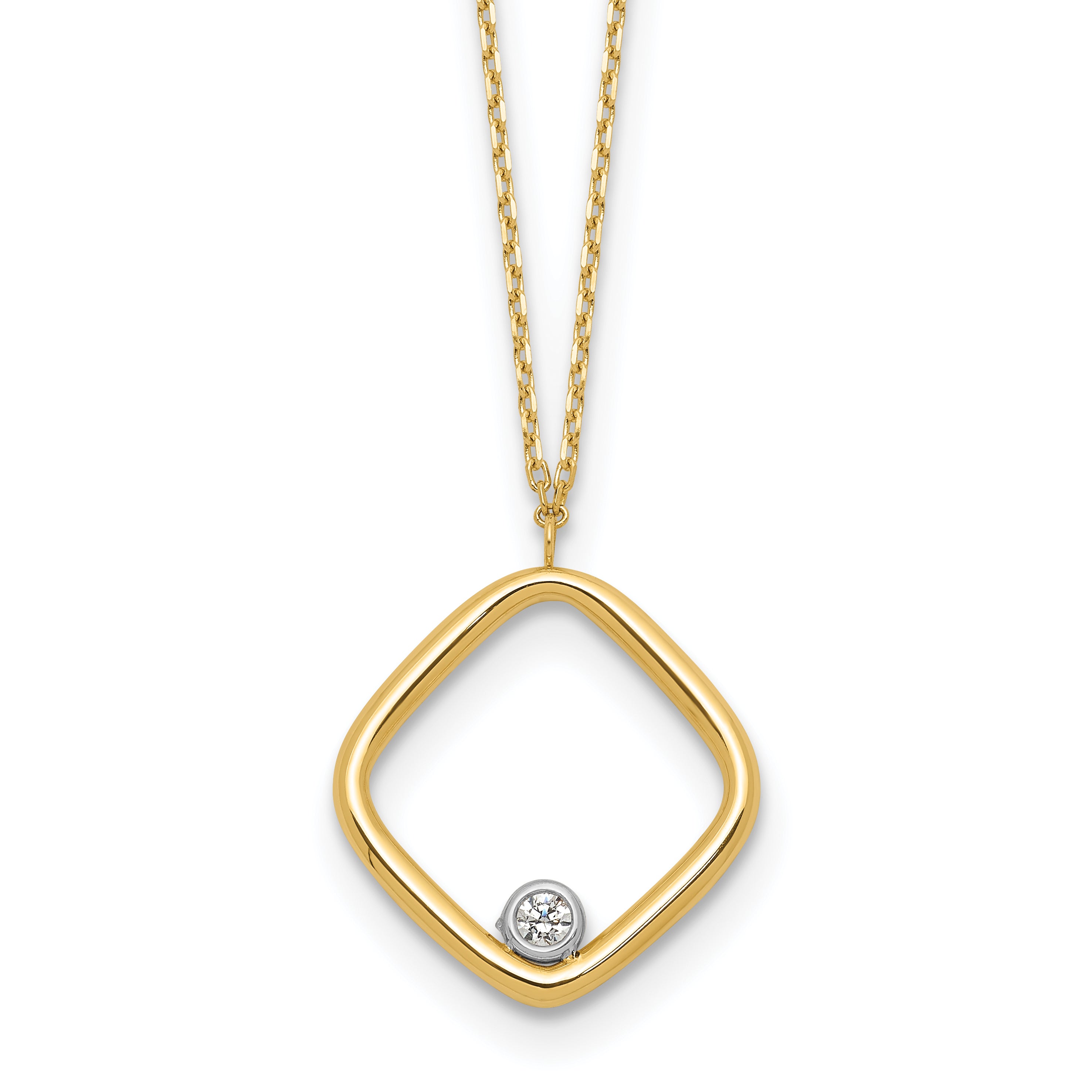 14K with Rhodium-Platedodium Polished CZ Square Necklace