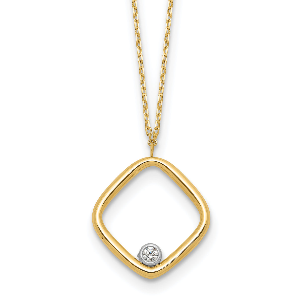 14K with Rhodium-Platedodium Polished CZ Square Necklace