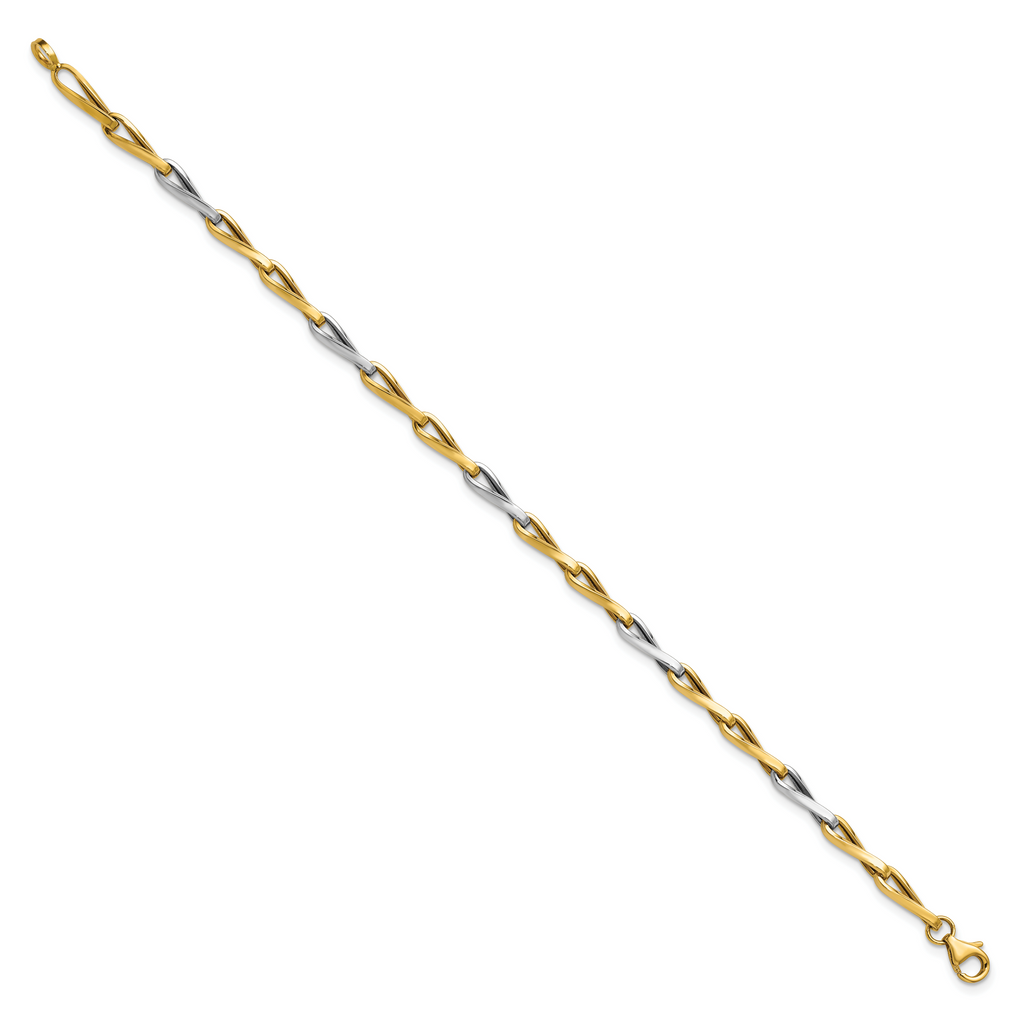 14K w/White Rhodium Polished Fancy Twisted Link Bracelet