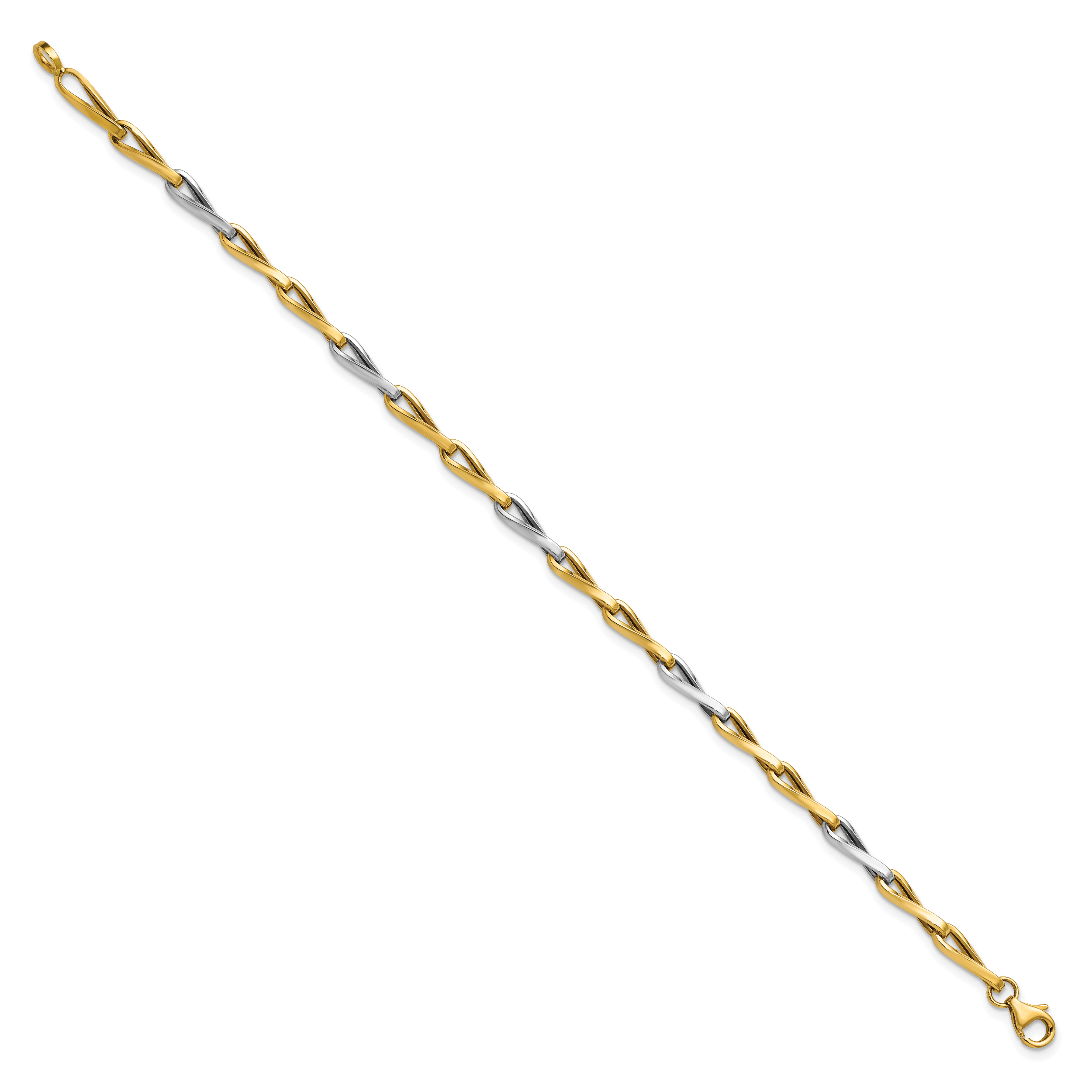 14K w/White Rhodium Polished Fancy Twisted Link Bracelet