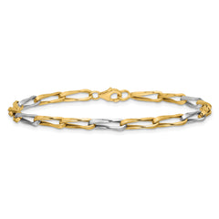 14K w/White Rhodium Polished Fancy Twisted Link Bracelet