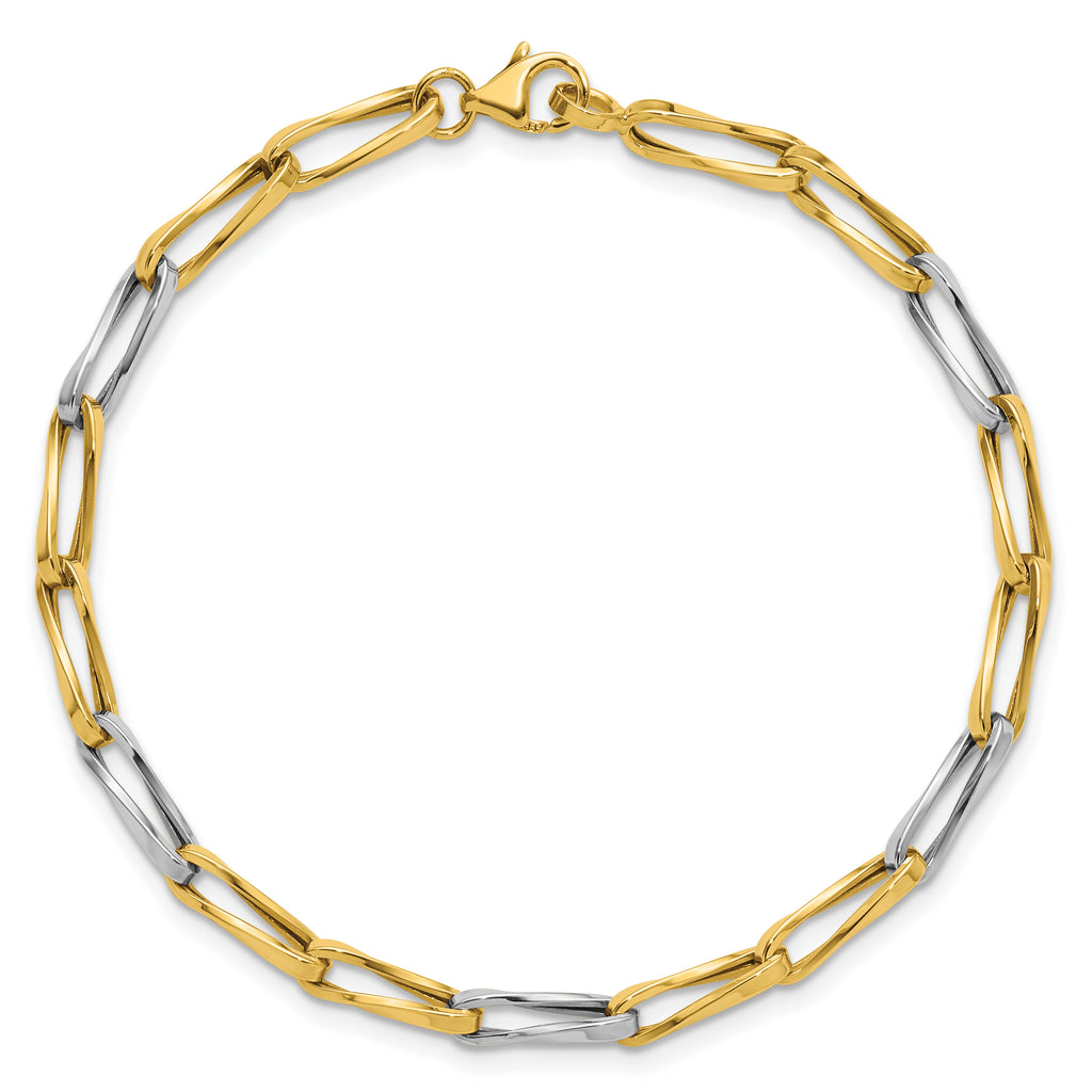 14K w/White Rhodium Polished Fancy Twisted Link Bracelet