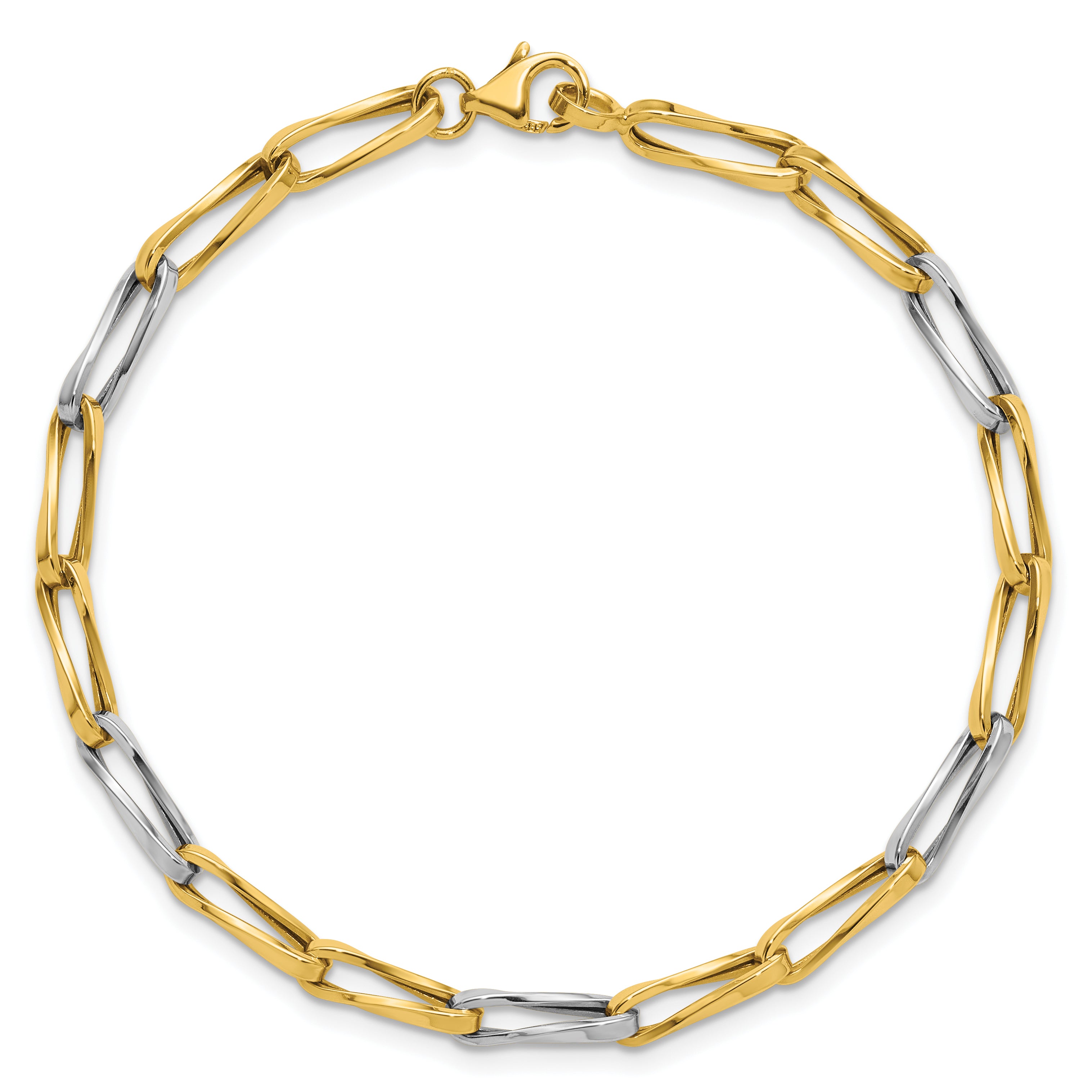 14K w/White Rhodium Polished Fancy Twisted Link Bracelet