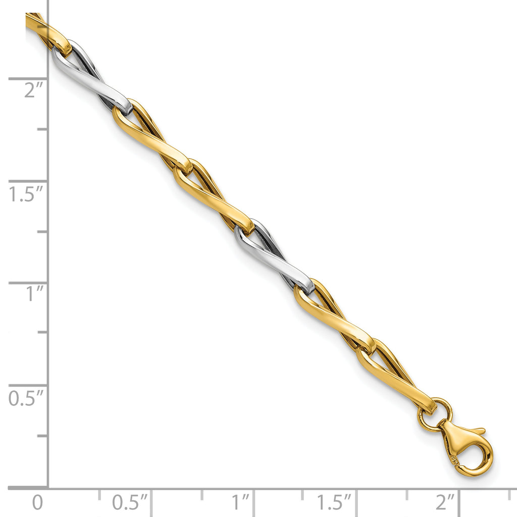 14K w/White Rhodium Polished Fancy Twisted Link Bracelet