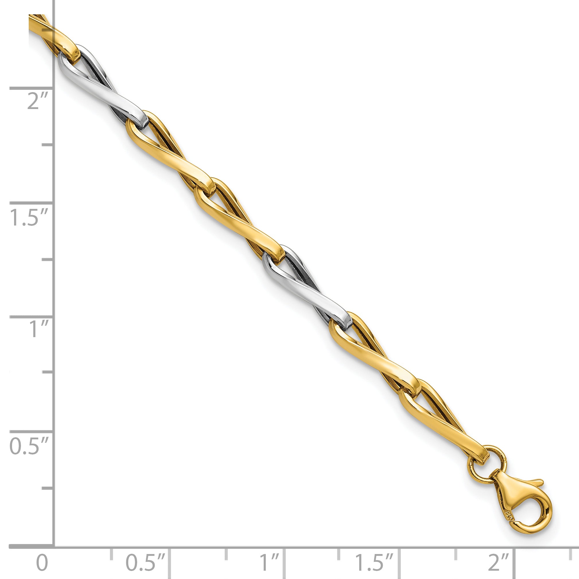 14K w/White Rhodium Polished Fancy Twisted Link Bracelet