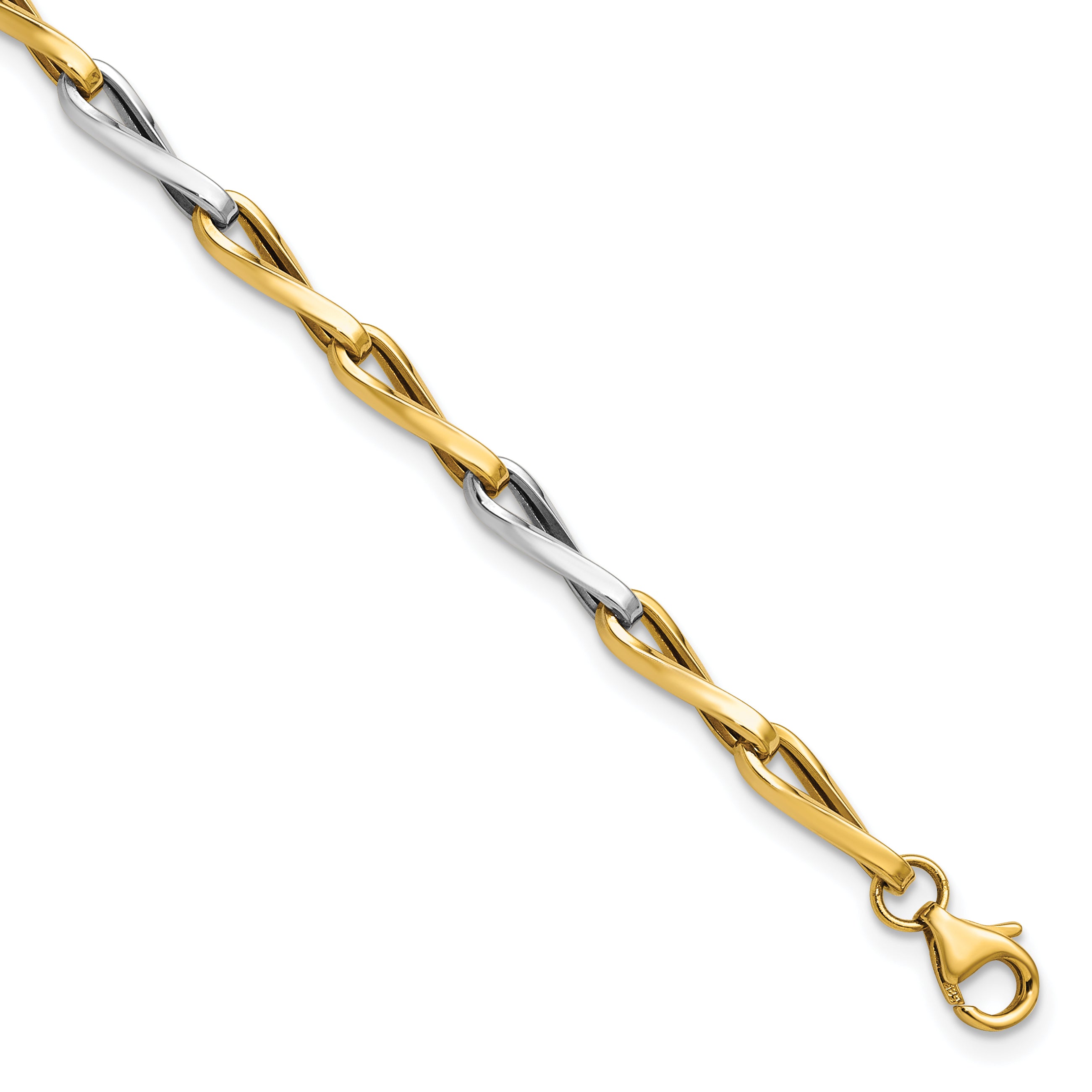 14K w/White Rhodium Polished Fancy Twisted Link Bracelet Main image