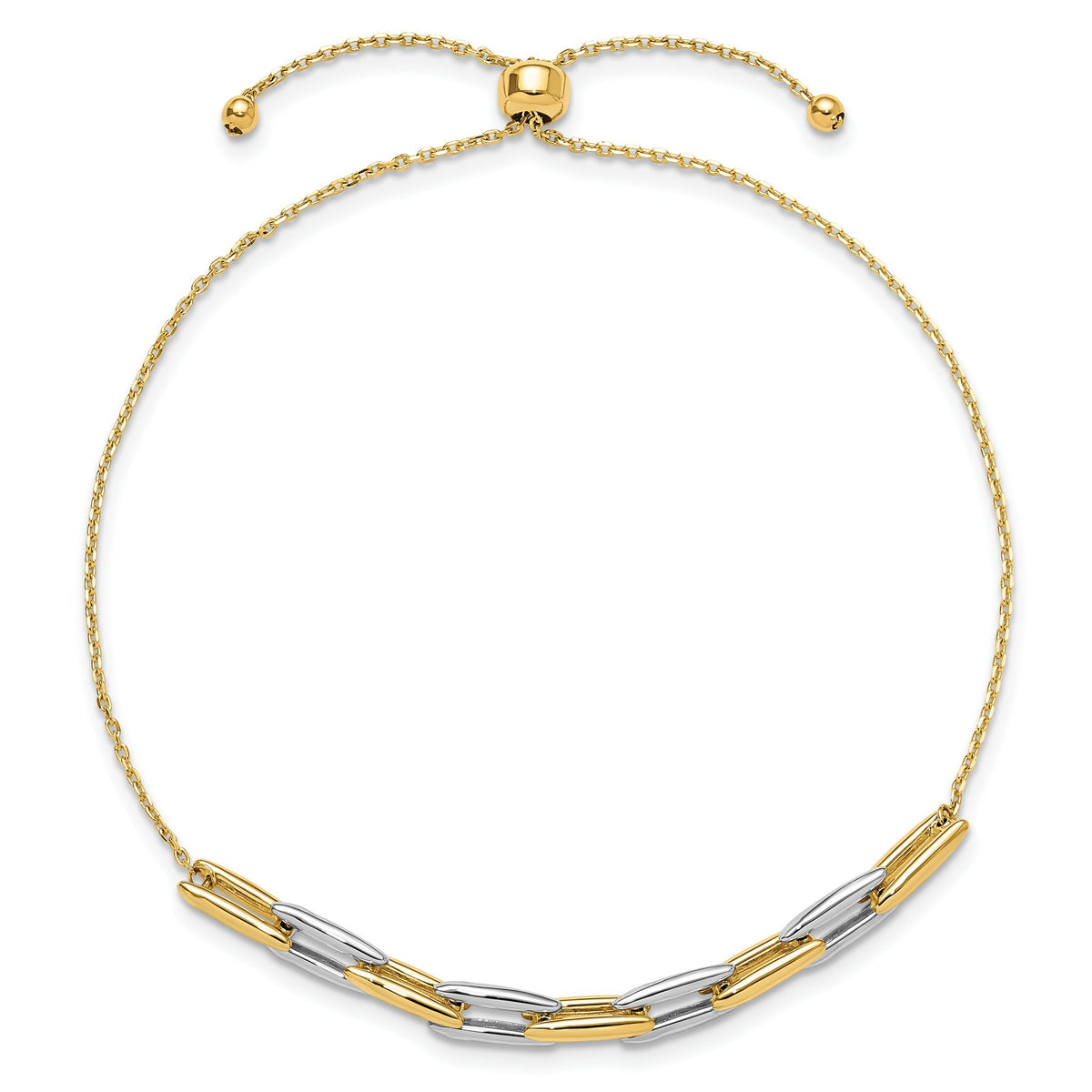 Fancy Link Chain Bracelet in 14K Two-Tone Gold, 1mm Adjustable - Sophia Jewelers