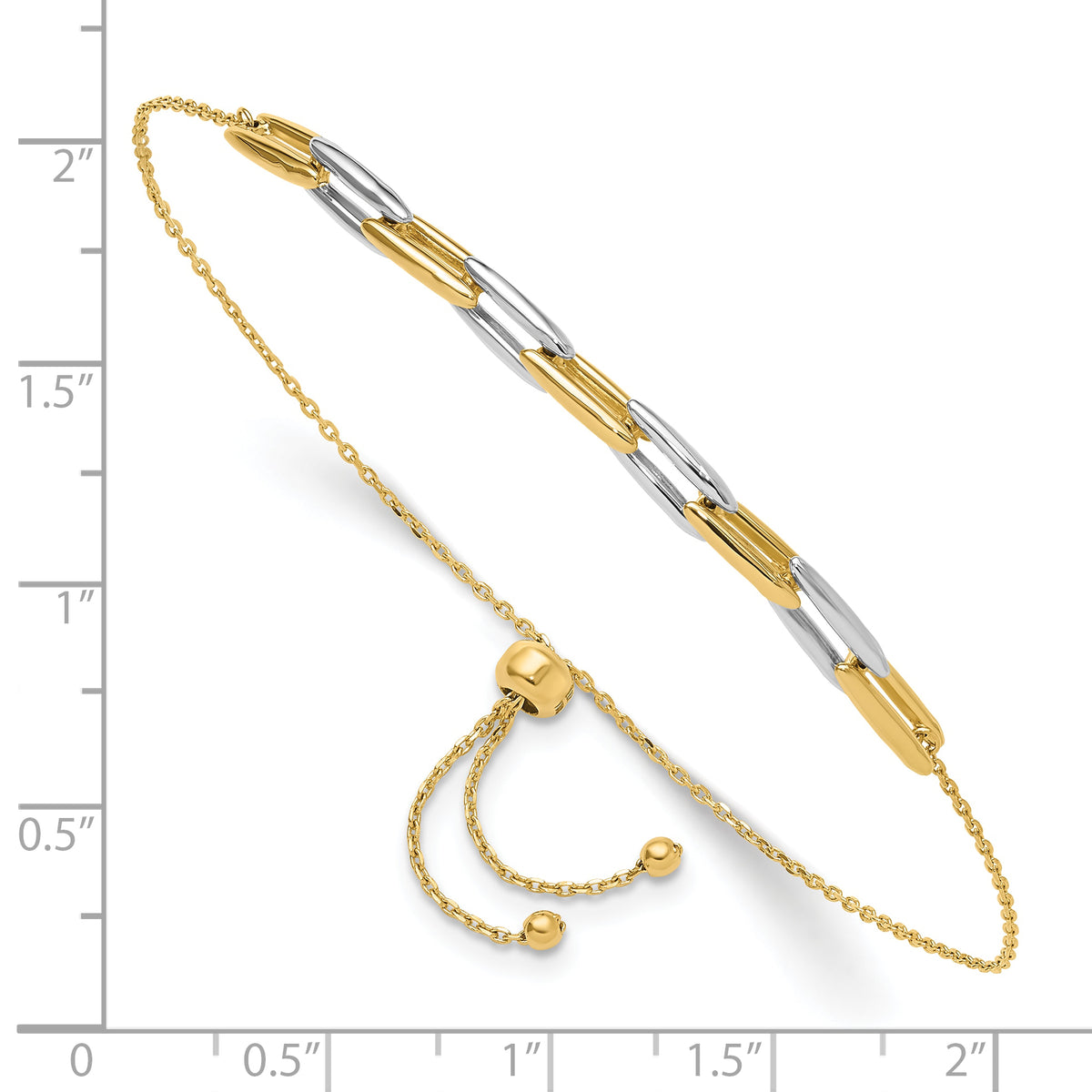 Fancy Link Chain Bracelet in 14K Two-Tone Gold, 1mm Adjustable - Sophia Jewelers