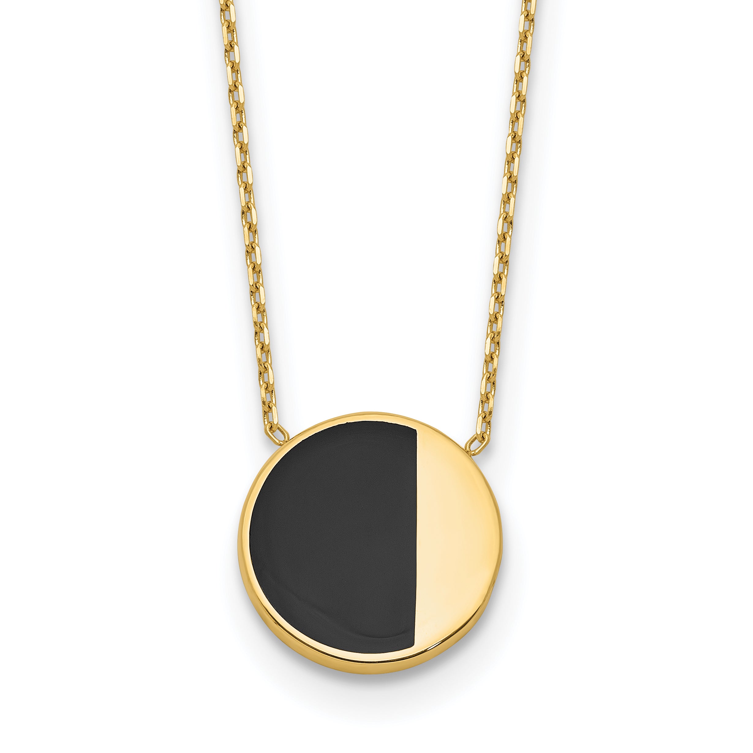 14K with Black Enamel Polished Circle Necklace Main image