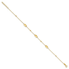 14K Rectangle and Diamond-cut Bead 9 inch Plus 1 inch Extender - Total 10 inch Anklet