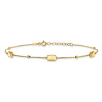 14K Rectangle and Diamond-cut Bead 9 inch Plus 1 inch Extender - Total 10 inch Anklet