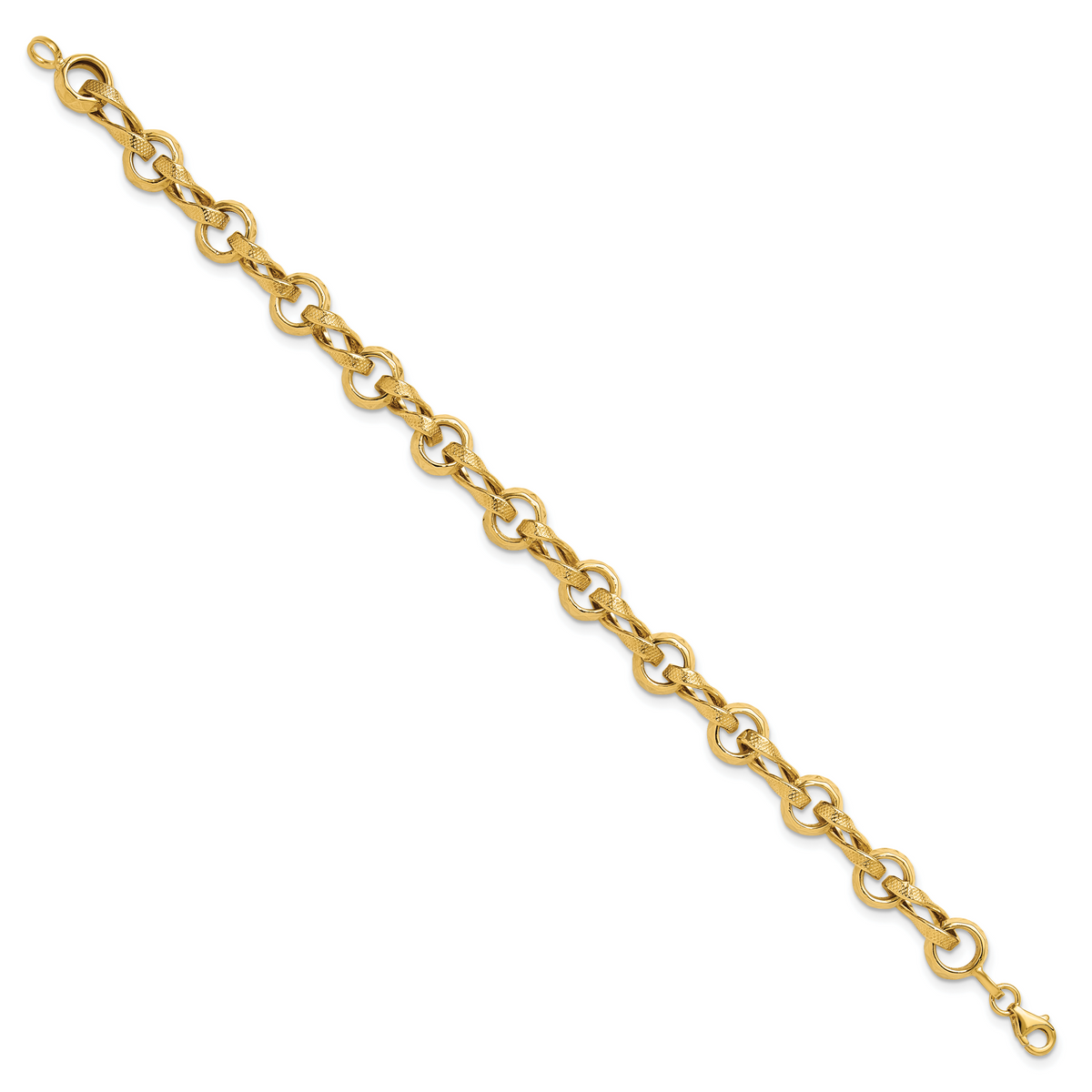 14K Polished and Textured Fancy Link Bracelet