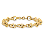 14K Polished and Textured Fancy Link Bracelet