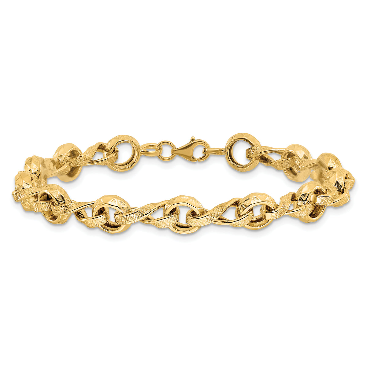14K Polished and Textured Fancy Link Bracelet