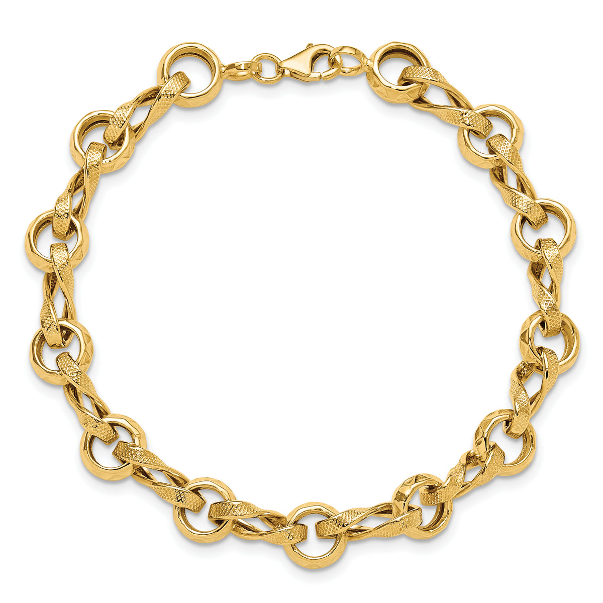 14K Polished and Textured Fancy Link Bracelet