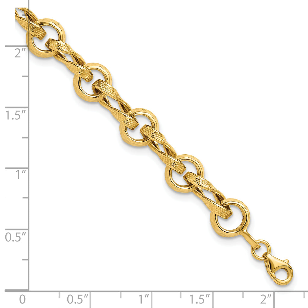14K Polished and Textured Fancy Link Bracelet