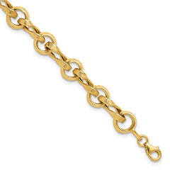 14K Polished and Textured Fancy Link Bracelet