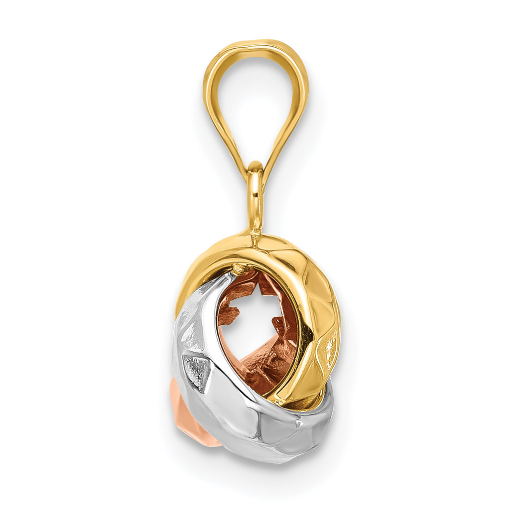 14K Tri-color Polished and Diamond-cut Love Knot Pendant