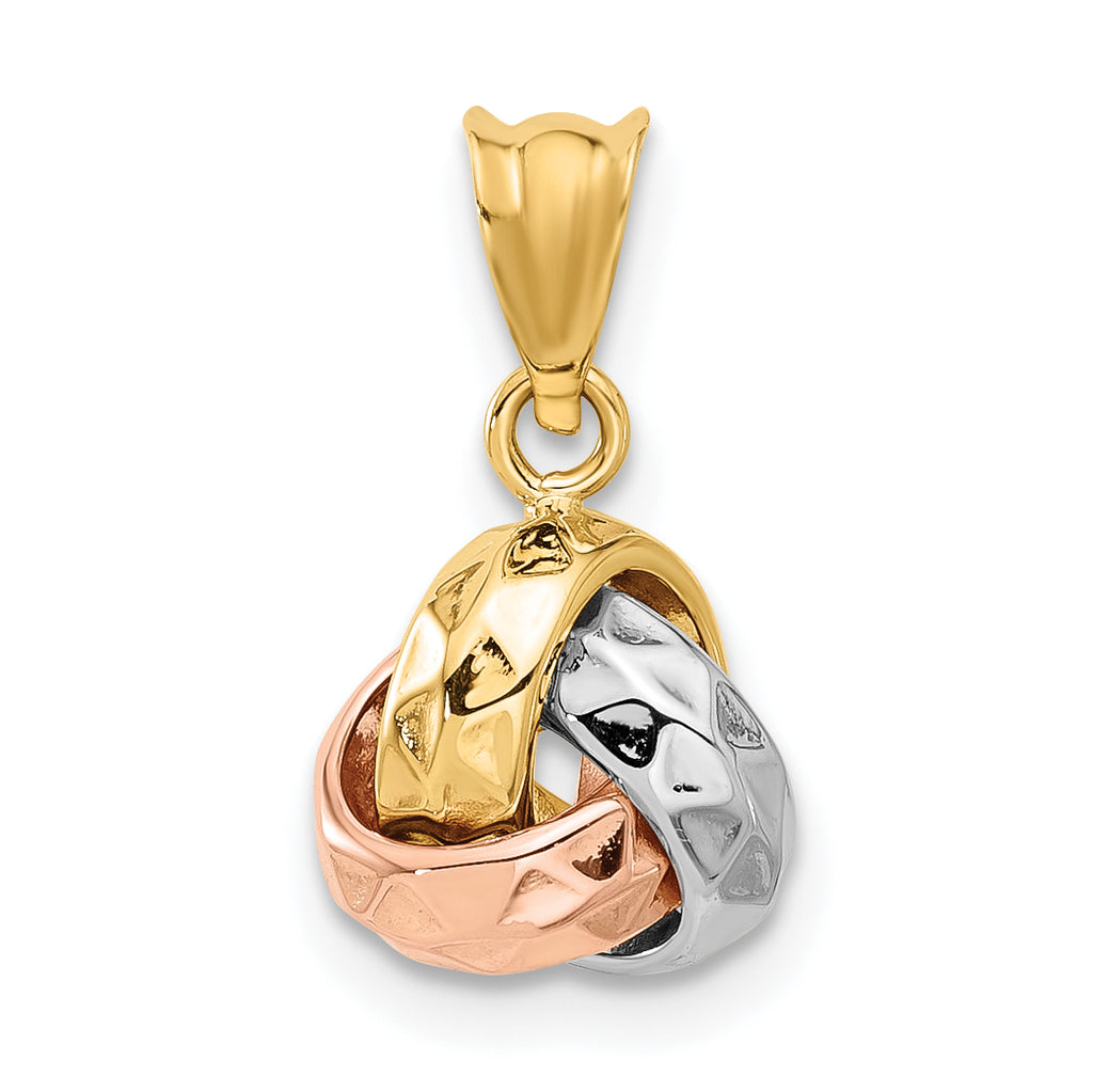 Tri-Color Love Knot Pendant in 14K Tri-Color Gold, 17mm Diamond-Cut - Sophia Jewelers