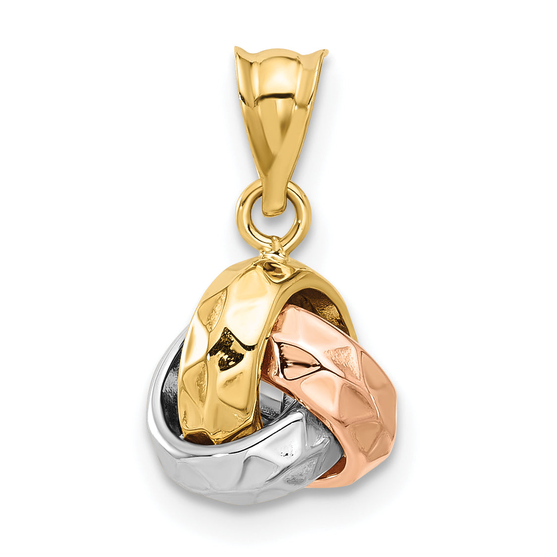 14K Tri-color Polished and Diamond-cut Love Knot Pendant Main image